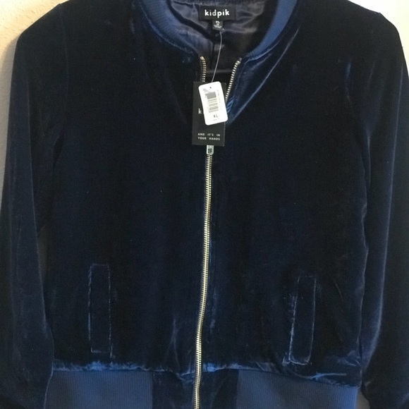 🆕 Kidpik Girls Navy Velour Baseball Jacket XL/14 - Picture 2 of 2